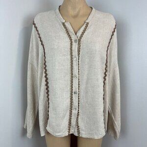Vintage Royal Belle Womens One Size Beige  Western Cottage Button Down Shirt Top